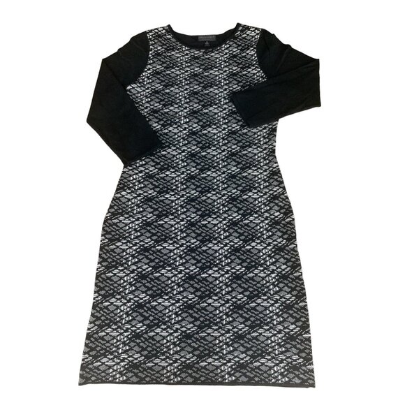 Connected Apparel 3/4 Sleeves Black & White Patterned Knit Dress Size Medium - Picture 7 of 11